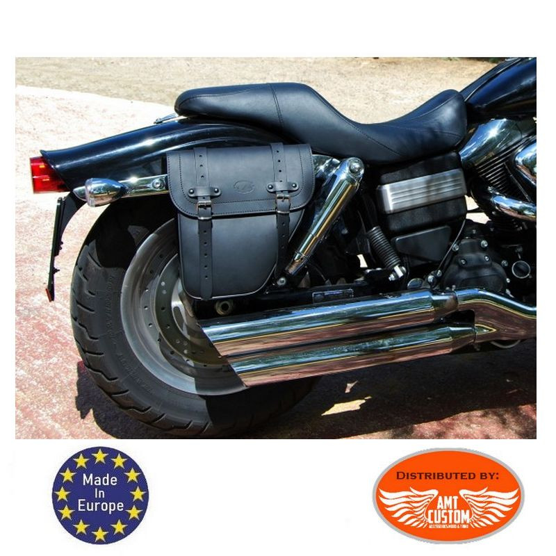 Sacoche latérale droite universelle solo cuir noir cadenassable centurion  motos custom chopper harley