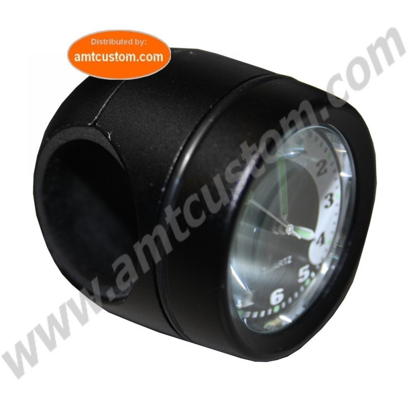 Montre Guidon 22mm (7/8) et 25mm (1) noire pour moto custom et