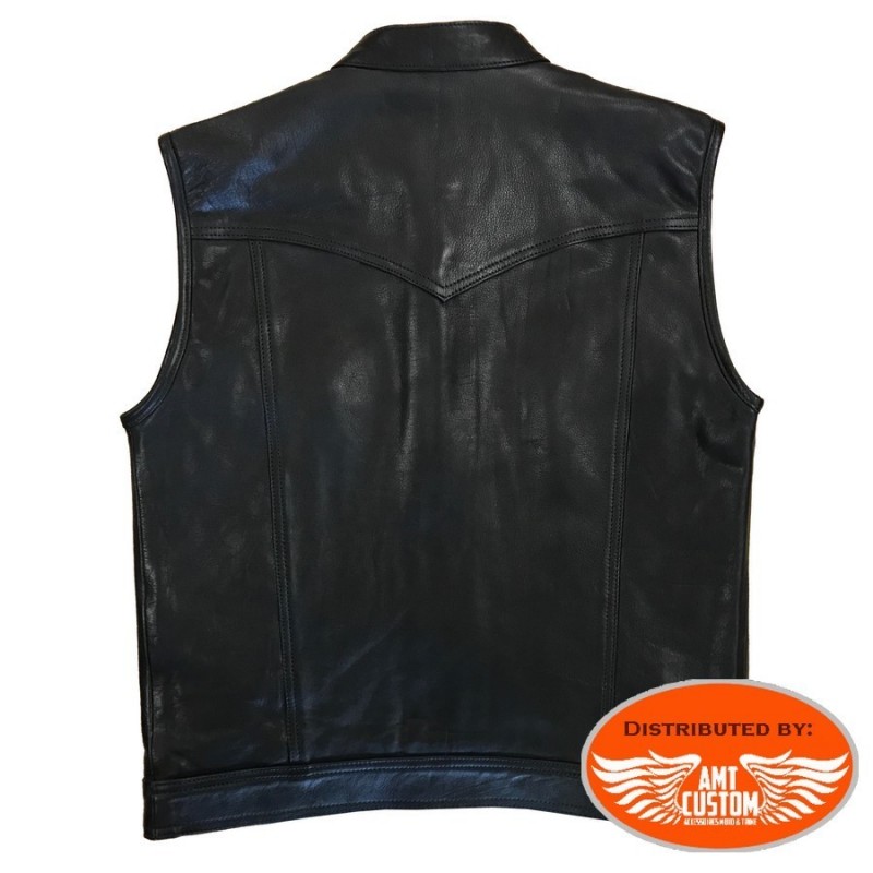 Veste Gilet Cuir Biker Type Sons Of Anarchy - Poches Poitrines