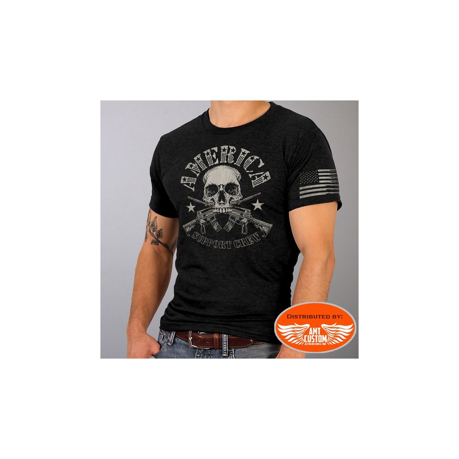 T-shirt Homme Tête de Mort Moto [Skull, Biker, Motard] T-shirt Manches  Courtes, Col Rond